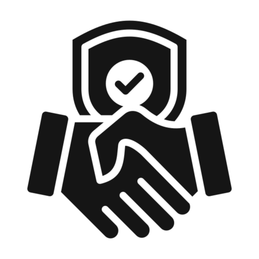 Handshake icon with shield and checkmark.