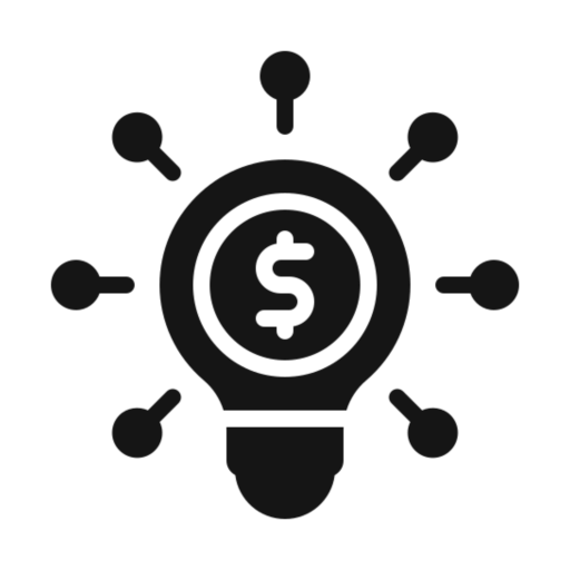 Lightbulb with dollar sign and dots.